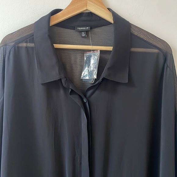 Torrid Chiffon Dolman Button Up Short Sleeve black blouse top size 26 (4) New - Picture 6 of 11